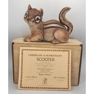 Vtg 1980 River Shore Porcelain Figurine Scooter the Baby Chipmunk IB COA U238